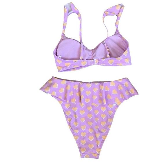 New Stoney Clover Lane Pink Polka Dot Ruffle Bikini Size Small - Picture 2 of 6